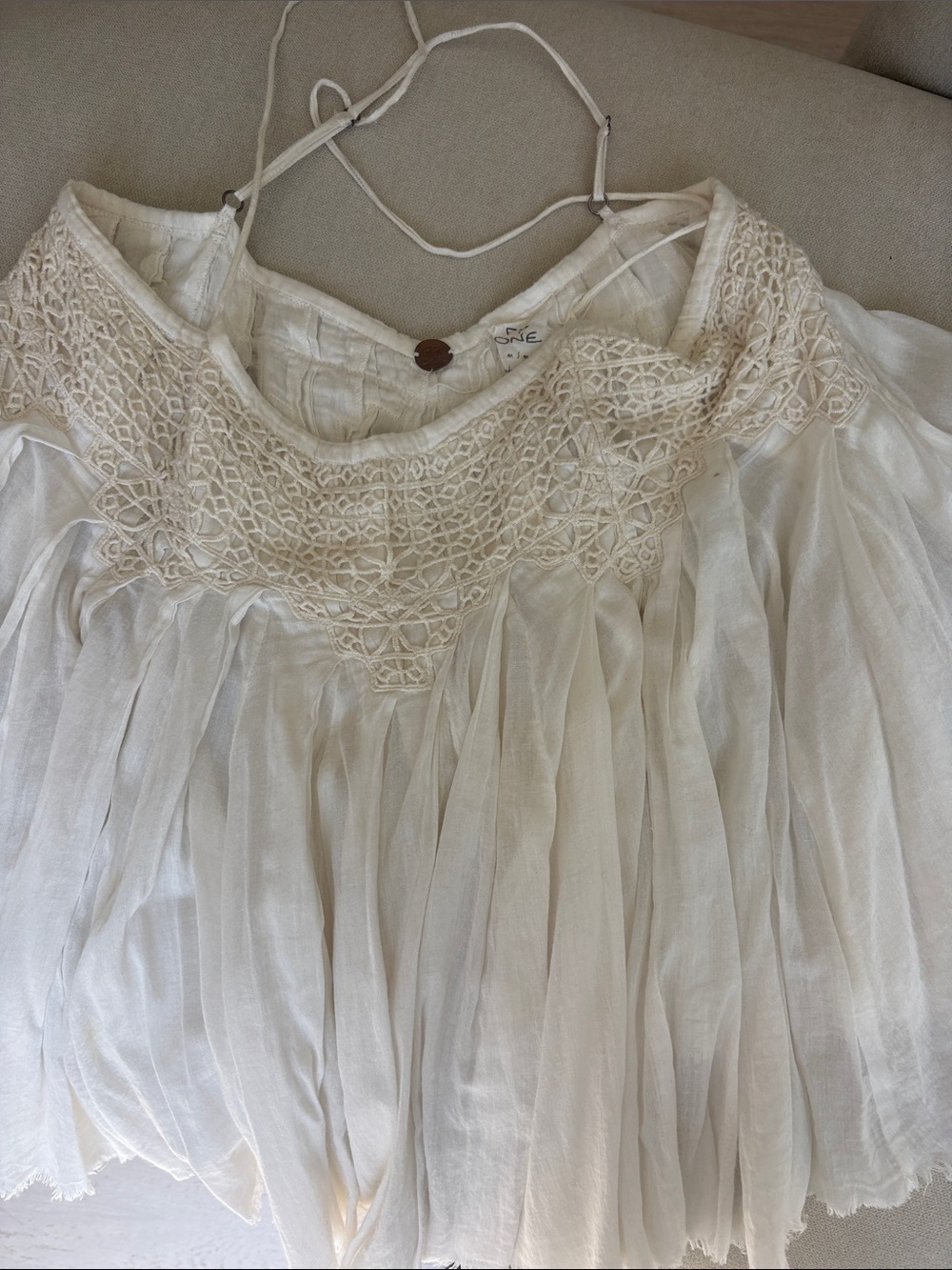 Free People: FP One: Cotton Cream Crochet-Yoke Boho Tunic Top - Picture 3 of 5